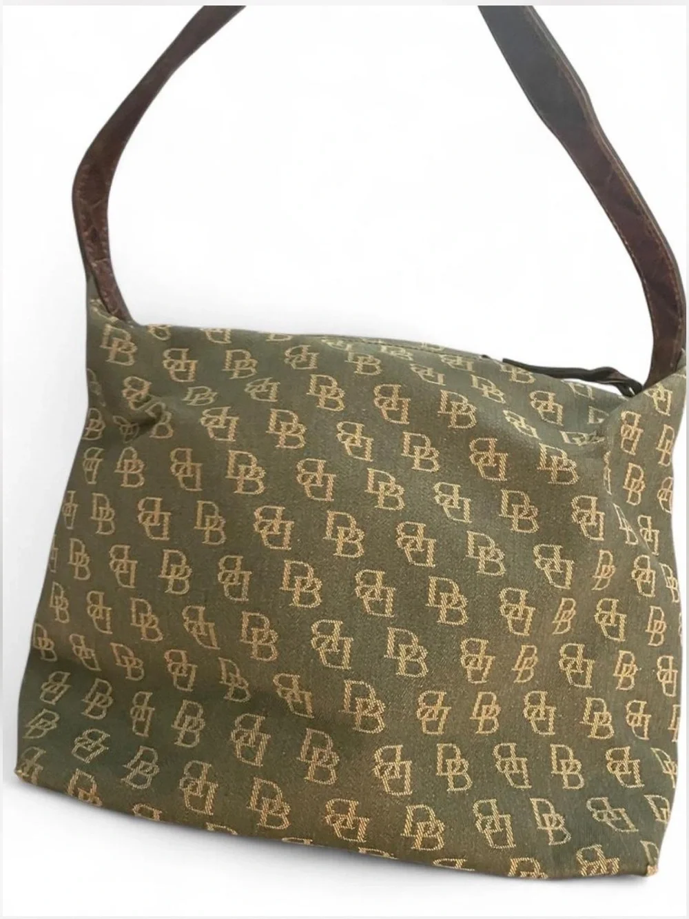 Dooney & Bourke Signature DB Monogram Canvas Leather Shoulder Hobo Bag